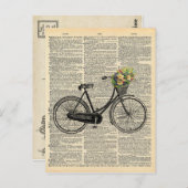 ヴィンテージ辞書アート花付き自転車 ポストカード (正面/裏面)