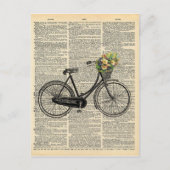 ヴィンテージ辞書アート花付き自転車 ポストカード (正面)