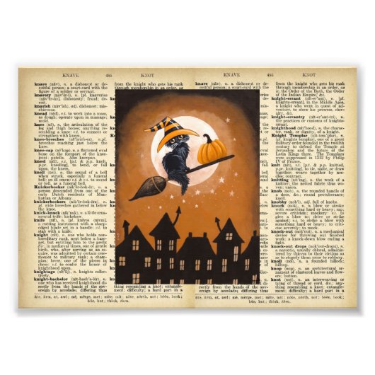 ヴィンテージ辞書ページのヴィンテージハロウィーン画像 フォトプリント            (正面)