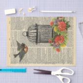 ヴィンテージ辞書ページ鳥ケージの切り離し 薄葉紙 (クラフト)