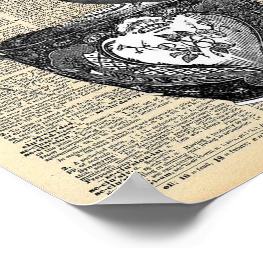 ヴィンテージ辞書ページ(Bird and Teacup) ポスター (角)