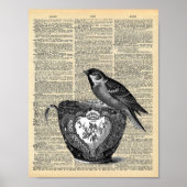 ヴィンテージ辞書ページ(Bird and Teacup) ポスター (正面)