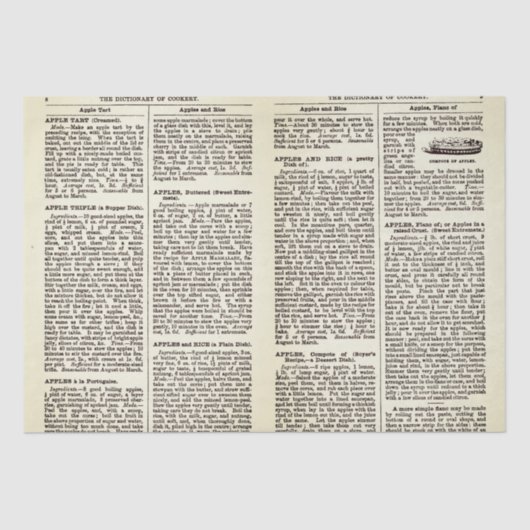 ヴィンテージ辞書調理師ブックページAppleレシピ 薄葉紙 (正面)