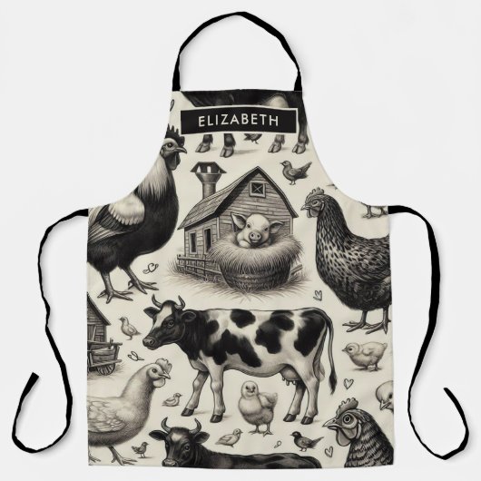 ヴィンテージ農園絵画動物 エプロン (正面)