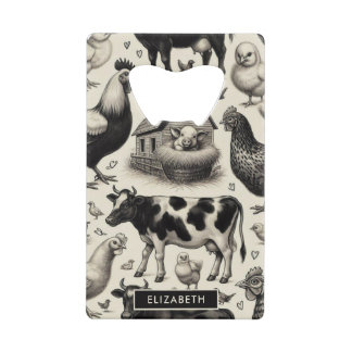 ヴィンテージ農園絵画動物 クレジットカード栓抜き