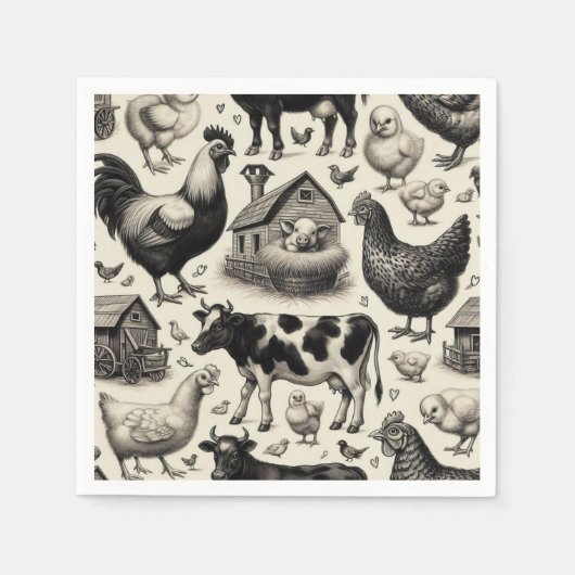 ヴィンテージ農園絵画動物 スタンダードカクテルナプキン (正面)