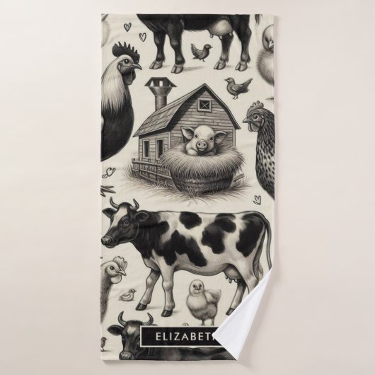 ヴィンテージ農園絵画動物 バスタオル (バスタオル)
