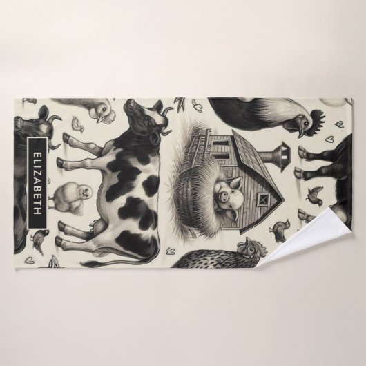 ヴィンテージ農園絵画動物 バスタオル (バスタオル)