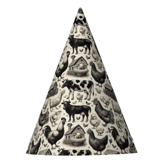 ヴィンテージ農園絵画動物 パーティーハット (正面)