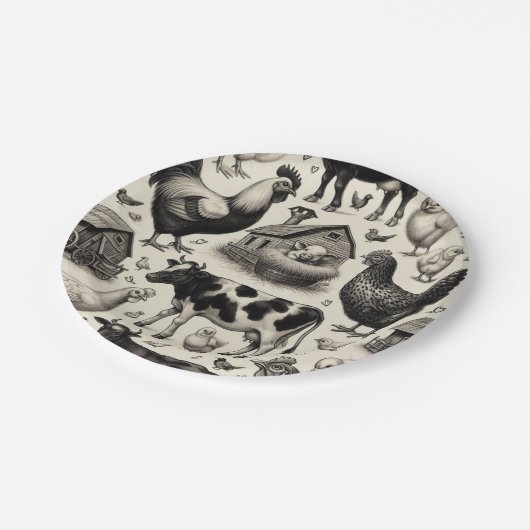 ヴィンテージ農園絵画動物 ペーパープレート (アングル)