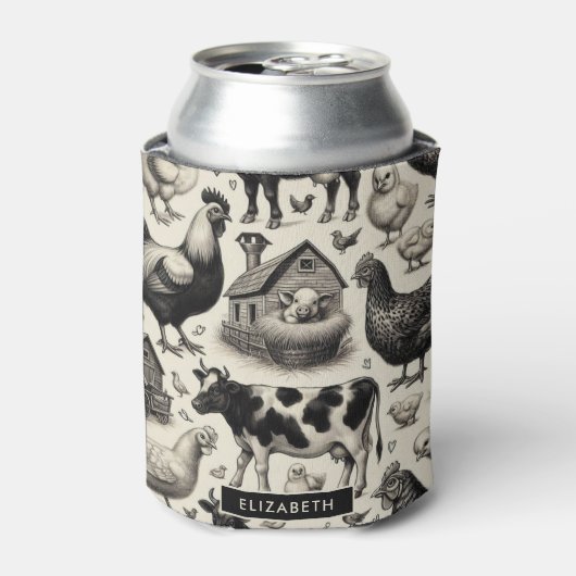 ヴィンテージ農園絵画動物 缶クーラー (缶正面)