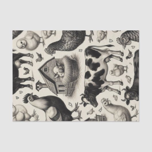 ヴィンテージ農園絵画動物 薄葉紙