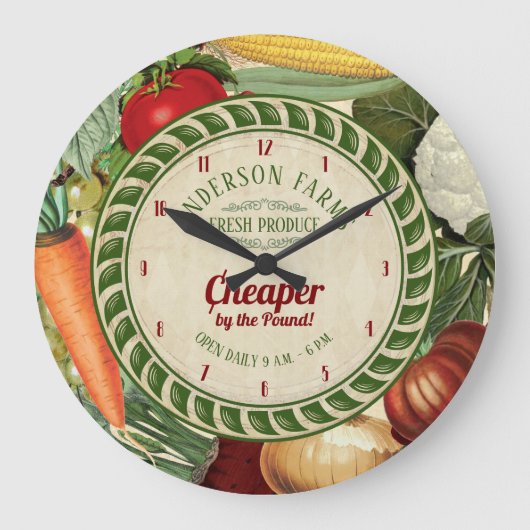 ヴィンテージ農場のキパーソナライズされたッチン ラージ壁時計 (正面)