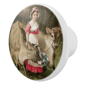 ヴィンテージ農場の女の子と牛 セラミックノブ (右)