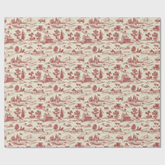 ヴィンテージ農場の赤とクリームのトイル ラッピングペーパー (フラット)