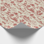 ヴィンテージ農場の赤とクリームのトイル ラッピングペーパー (角)