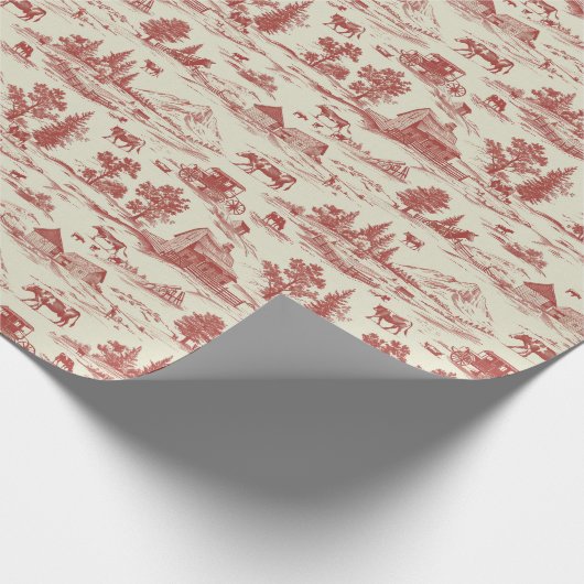 ヴィンテージ農場の赤とクリームのトイル ラッピングペーパー (角)