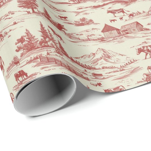 ヴィンテージ農場の赤とクリームのトイル ラッピングペーパー (ロールコーナー)