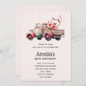 ヴィンテージ農家のトラックピンク誕生日 招待状 (正面/裏面)