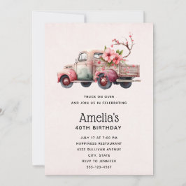 ヴィンテージ農家のトラックピンク誕生日 招待状