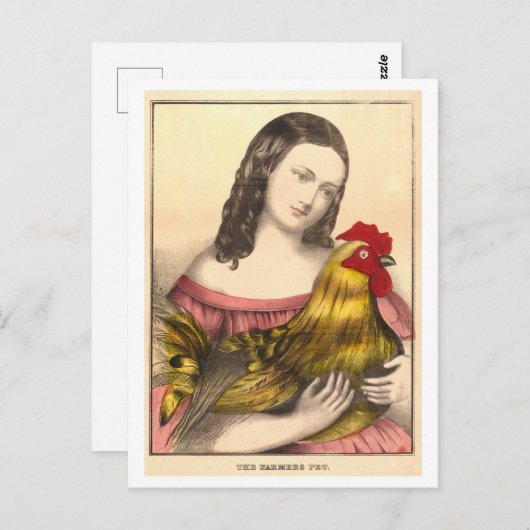 ヴィンテージ農家のペットの鶏はがき ポストカード (正面/裏面)