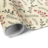 ヴィンテージ農家の緑の赤いクリームの葉は素朴 ラッピングペーパー (ロールコーナー)