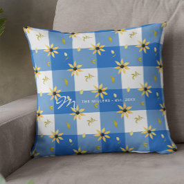 ヴィンテージ農家フローラブルーバッファローチェック クッション