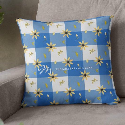 ヴィンテージ農家フローラブルーバッファローチェック クッション