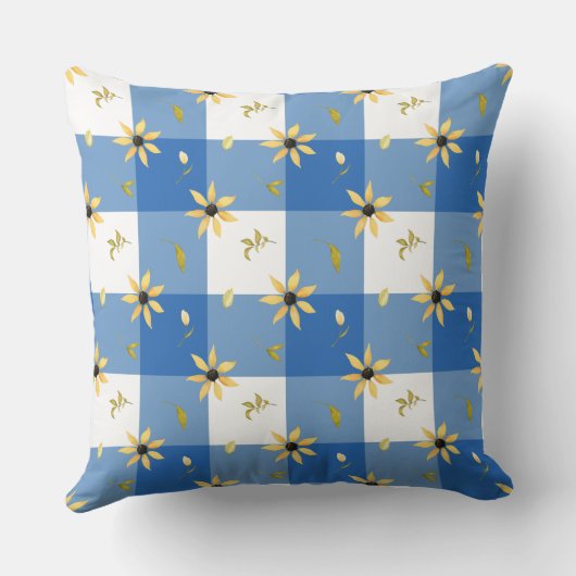ヴィンテージ農家フローラブルーバッファローチェック クッション (裏面)