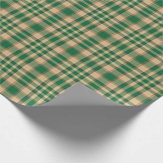 ヴィンテージ農家ベージュ赤い緑の格子模様クリスマス ラッピングペーパー (角)