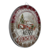 ヴィンテージ農家レッドピックアップトラックメリークリスマス ダーツボード (正面左)