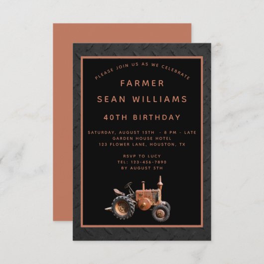ヴィンテージ農家40歳の誕生日パーティー 招待状 (正面/裏面)