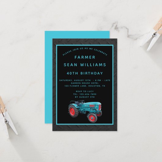 ヴィンテージ農家40歳の誕生日パーティー 招待状 (正面/裏面インサイチュ)