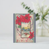 ヴィンテージ農村の冬のシーンブリッジ新年 ポストカード (スタンド正面)