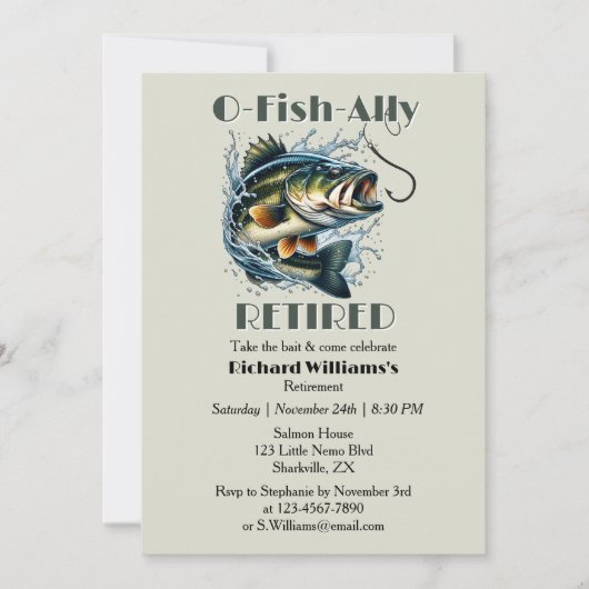 ヴィンテージ退職したの大きな魚が餌を取る 招待状 (正面)