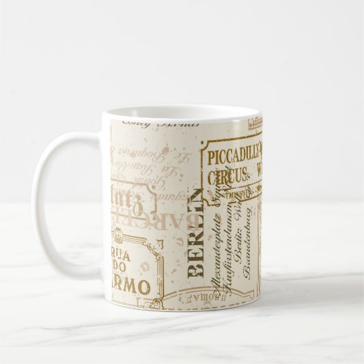 ヴィンテージ通りシンボルや象徴のシームレカスタムスパターン コーヒーマグカップ (左)