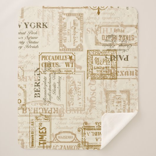 ヴィンテージ通りシンボルや象徴のシームレカスタムスパターン シェルパブランケット (正面)