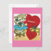 ヴィンテージ通話子猫バレンタイン シーズンポストカード (正面/裏面)