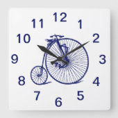 ヴィンテージ速度ペニーファーシング自転車バイクブルー スクエア壁時計 (正面)