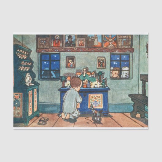 ヴィンテージ遊のおもちゃ付き絵画の少年 薄葉紙 (正面)