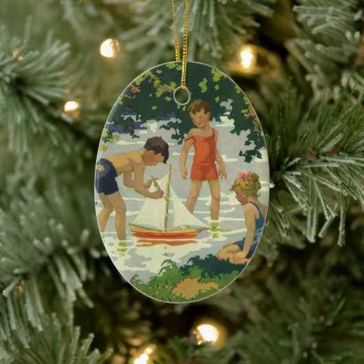 ヴィンテージ遊のおもちゃ帆船夏池 セラミックオーナメント (ツリー)