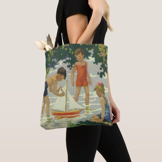 ヴィンテージ遊のおもちゃ帆船夏池 トートバッグ (クローズアップ)