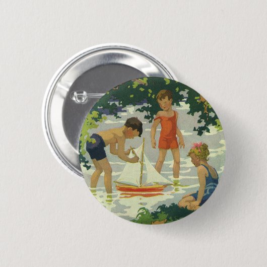 ヴィンテージ遊のおもちゃ帆船夏池 缶バッジ (正面&裏面)