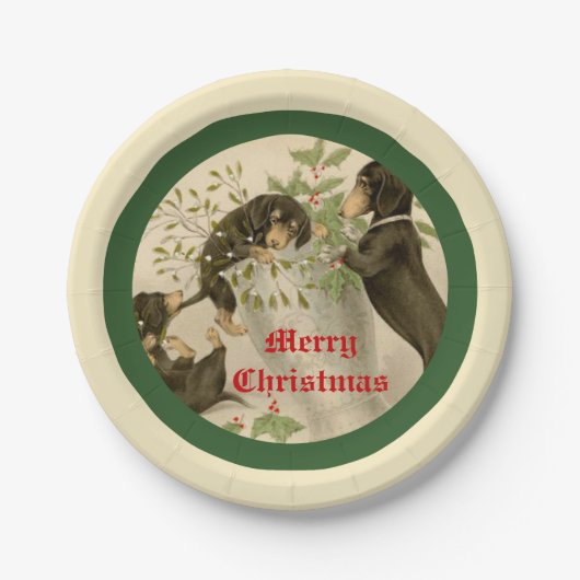 ヴィンテージ遊のダックスシャント犬のクリスマスの休日 ペーパープレート (正面)