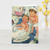 ヴィンテージ遊の白鳥の浴槽に入る子どもたちの泡 カード (黄色い花)