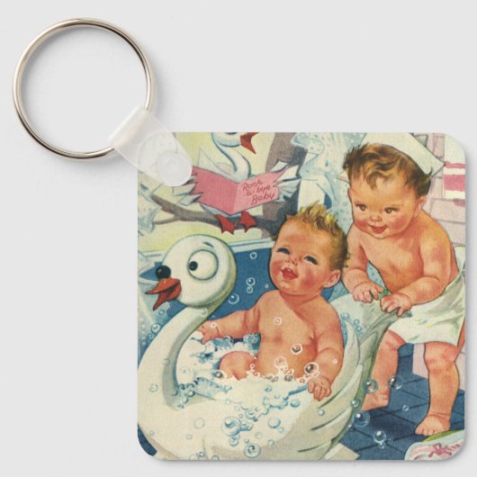 ヴィンテージ遊の白鳥の浴槽に入る子どもたちの泡 キーホルダー (正面)