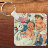 ヴィンテージ遊の白鳥の浴槽に入る子どもたちの泡 キーホルダー (正面)