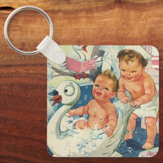 ヴィンテージ遊の白鳥の浴槽に入る子どもたちの泡 キーホルダー (正面)