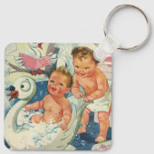 ヴィンテージ遊の白鳥の浴槽に入る子どもたちの泡 キーホルダー (裏面)