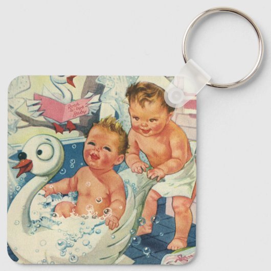 ヴィンテージ遊の白鳥の浴槽に入る子どもたちの泡 キーホルダー (裏面)